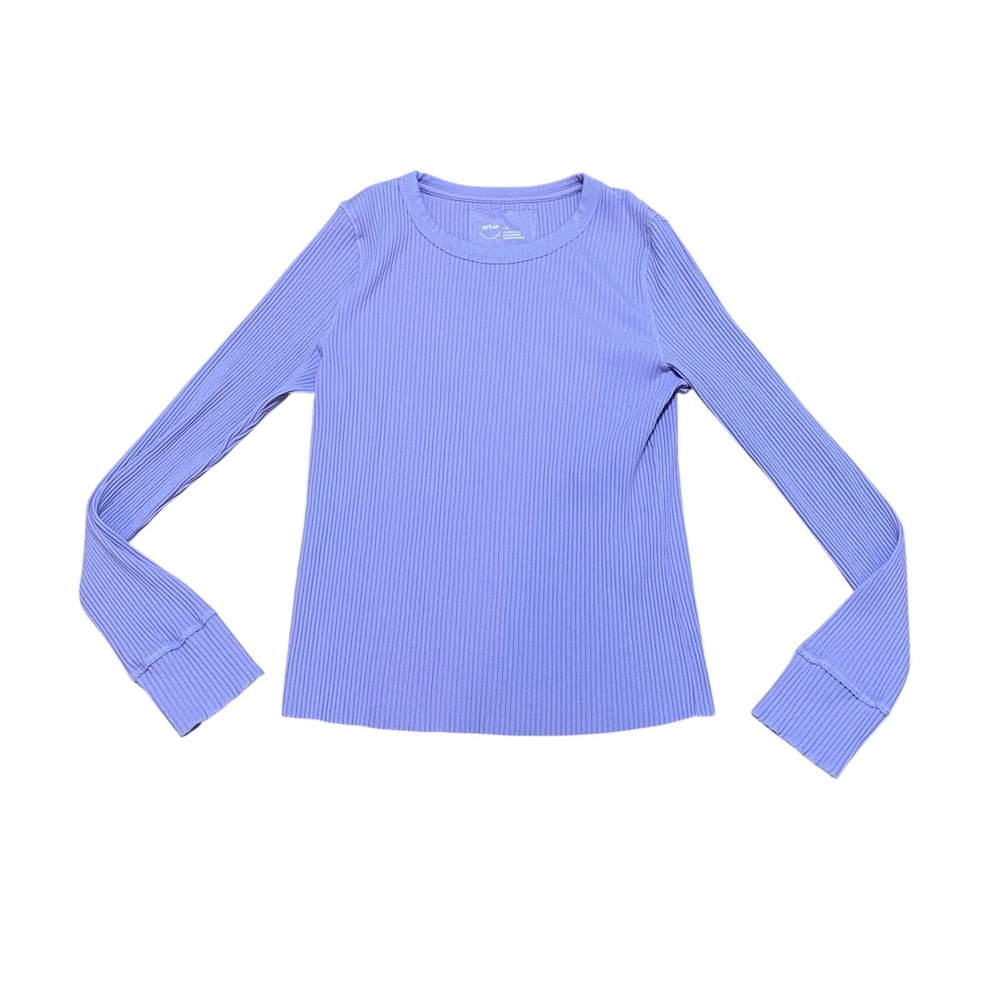 Aerie Women's L Ribbed Stretch Long Sleeve Crew Neck Top Purple Lavender